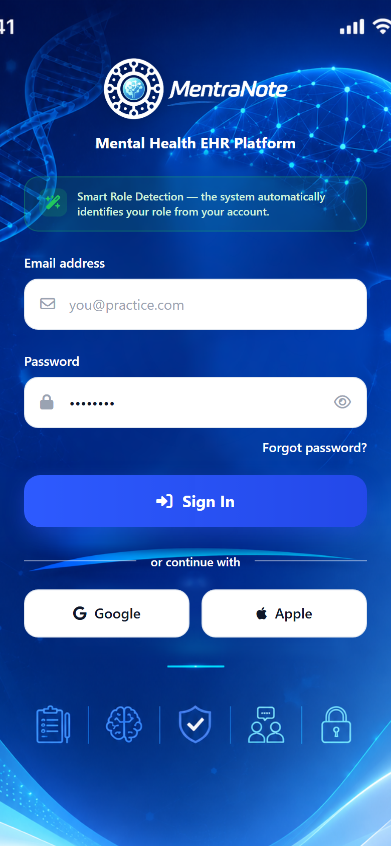 MentraNote mobile app login